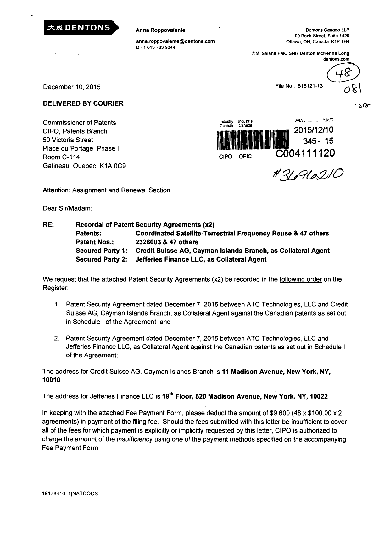 Document de brevet canadien 2576521. Cession 20151210. Image 1 de 18
