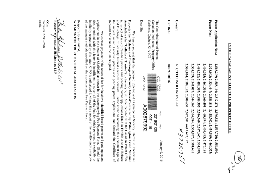 Document de brevet canadien 2576521. Cession 20160106. Image 1 de 4