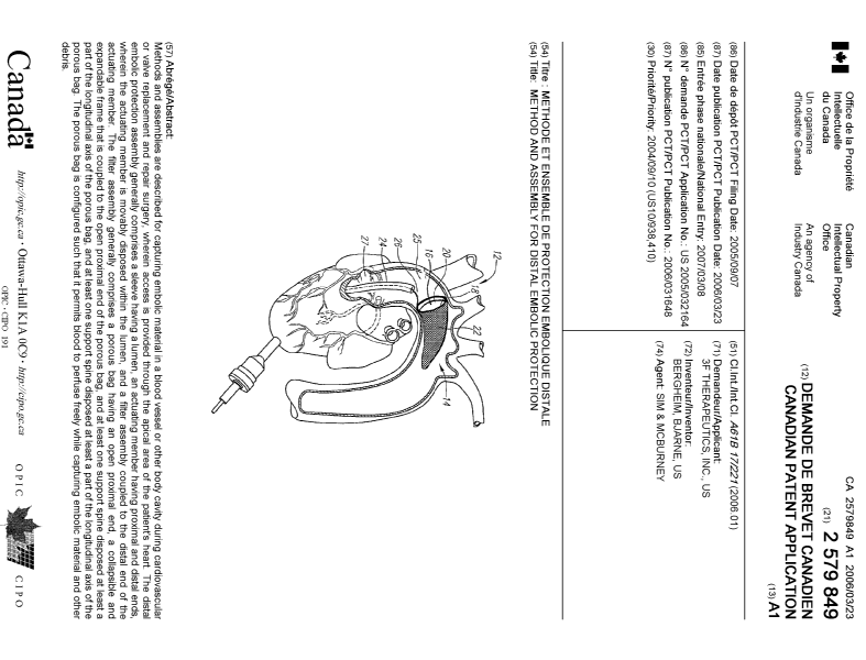Document de brevet canadien 2579849. Page couverture 20070522. Image 1 de 1