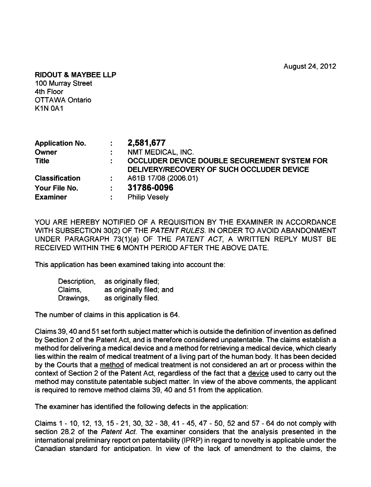 Document de brevet canadien 2581677. Poursuite-Amendment 20120824. Image 1 de 2