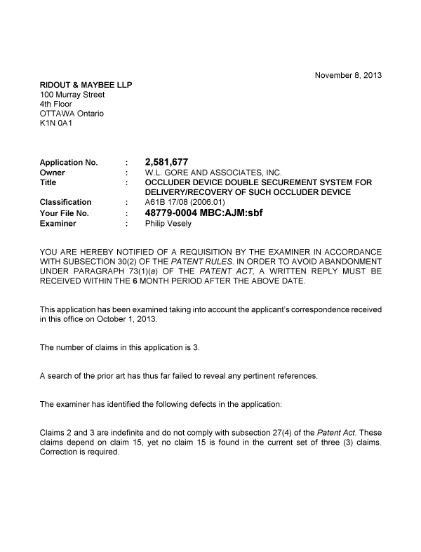 Canadian Patent Document 2581677. Prosecution-Amendment 20131108. Image 1 of 2