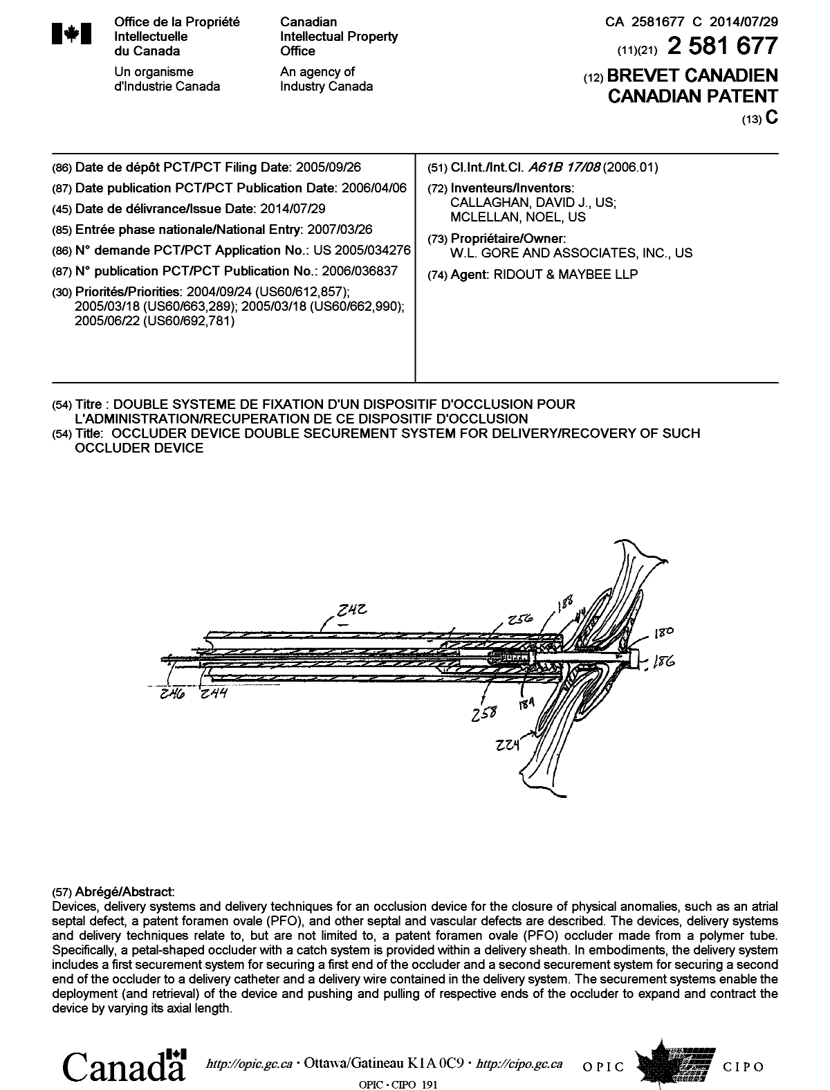 Document de brevet canadien 2581677. Page couverture 20140704. Image 1 de 1