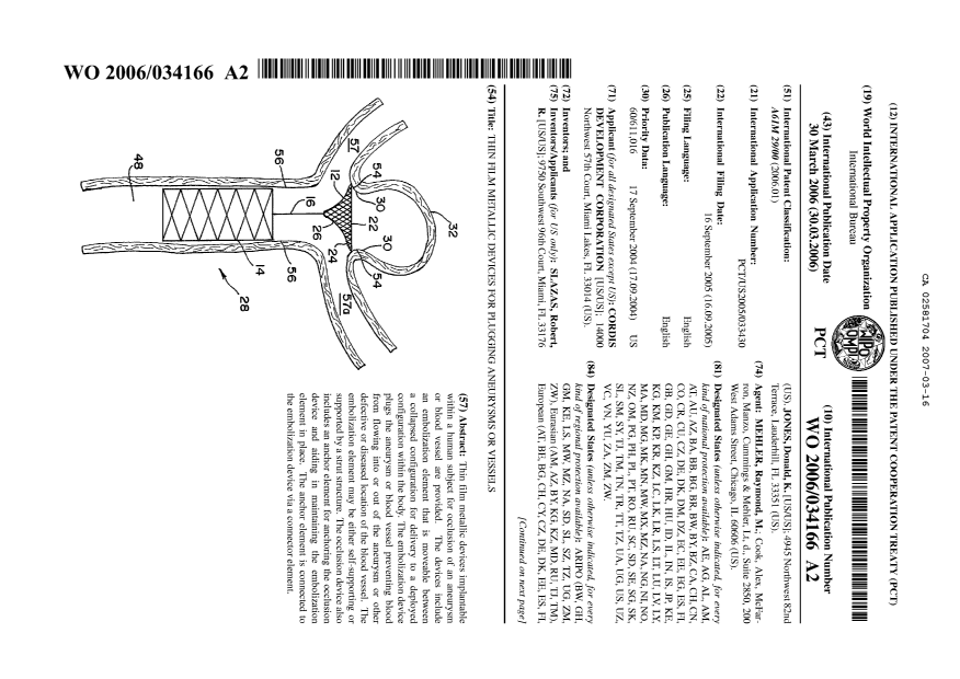 Document de brevet canadien 2581704. Abrégé 20061216. Image 1 de 2