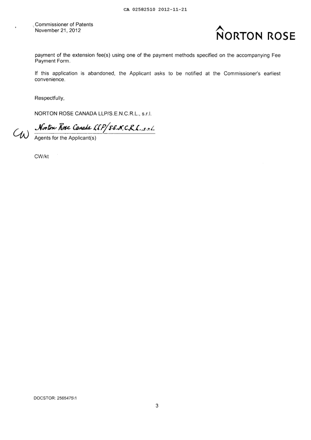 Document de brevet canadien 2582510. Poursuite-Amendment 20121121. Image 3 de 27