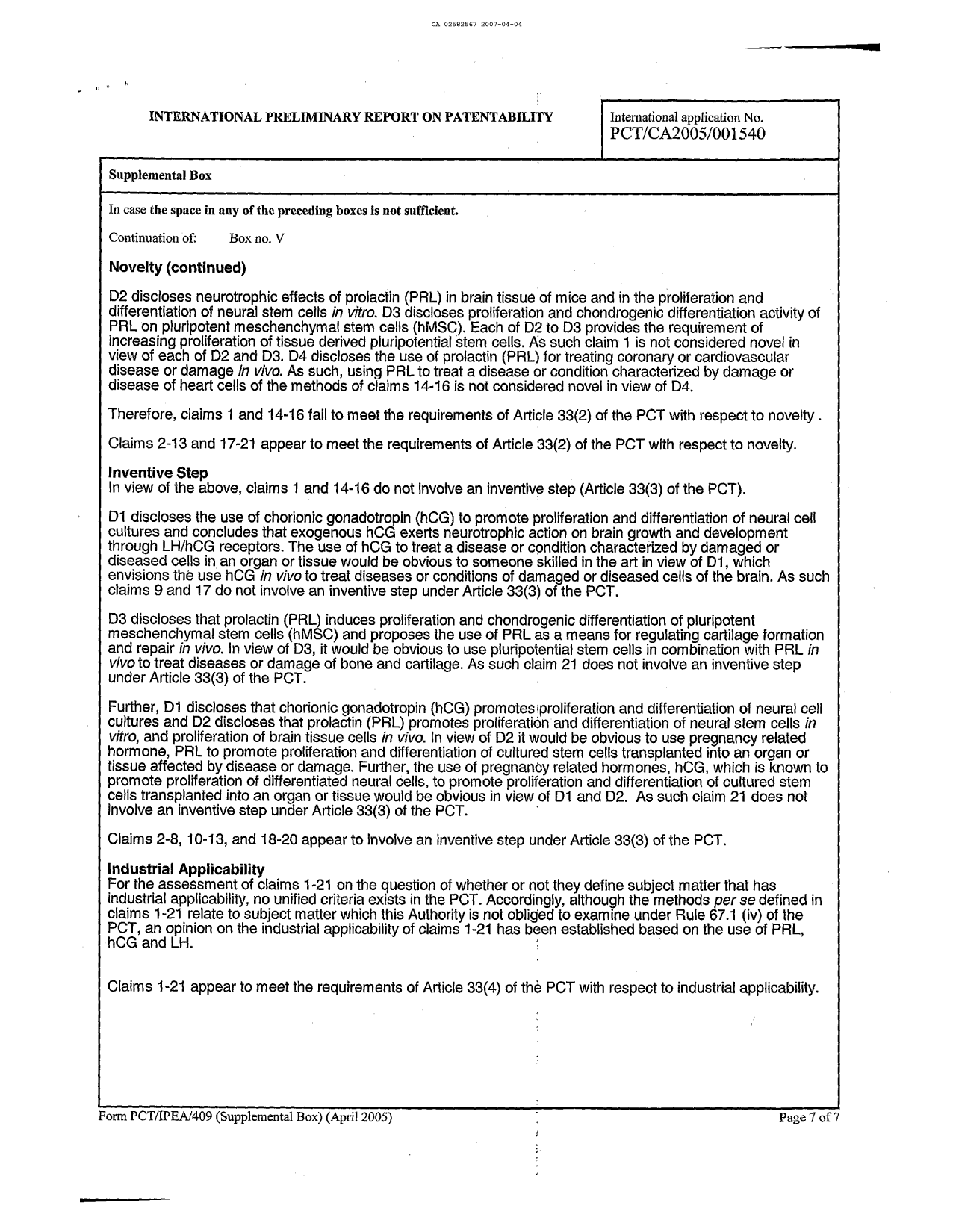 Document de brevet canadien 2582567. PCT 20061204. Image 7 de 7
