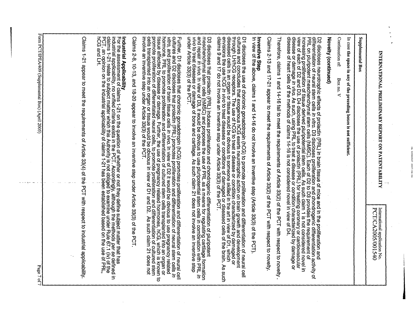 Canadian Patent Document 2582567. PCT 20061204. Image 7 of 7