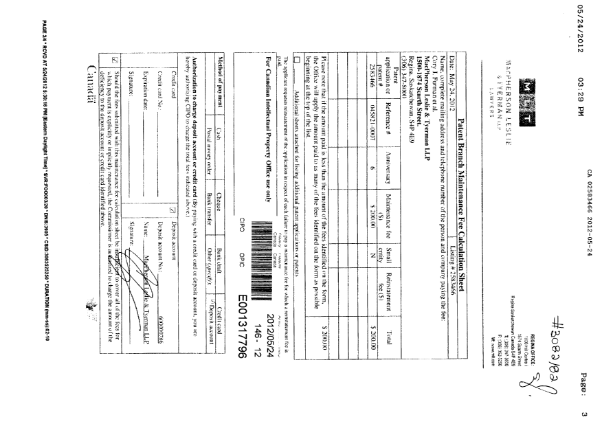 Canadian Patent Document 2583466. Fees 20120524. Image 3 of 3