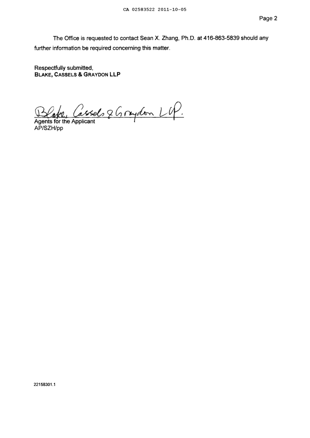 Document de brevet canadien 2583522. Poursuite-Amendment 20111005. Image 2 de 2