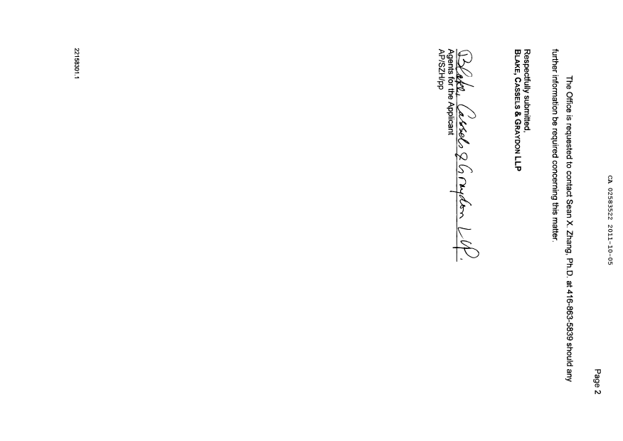 Canadian Patent Document 2583522. Prosecution-Amendment 20111005. Image 2 of 2