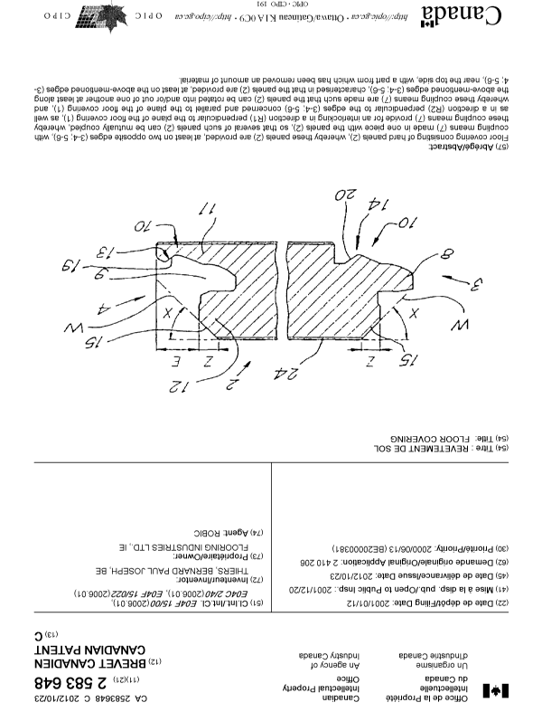 Canadian Patent Document 2583648. Cover Page 20121002. Image 1 of 1