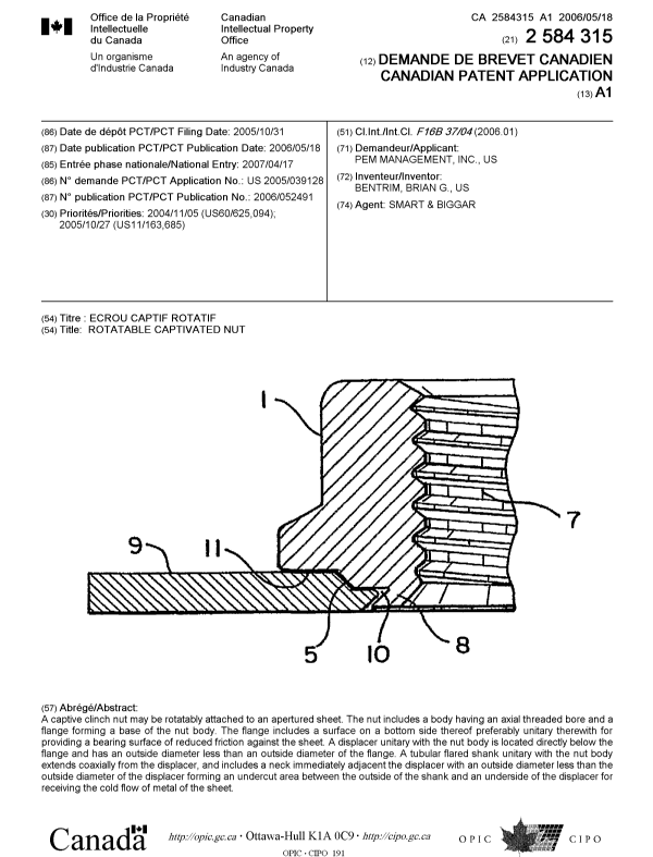 Document de brevet canadien 2584315. Page couverture 20070622. Image 1 de 1