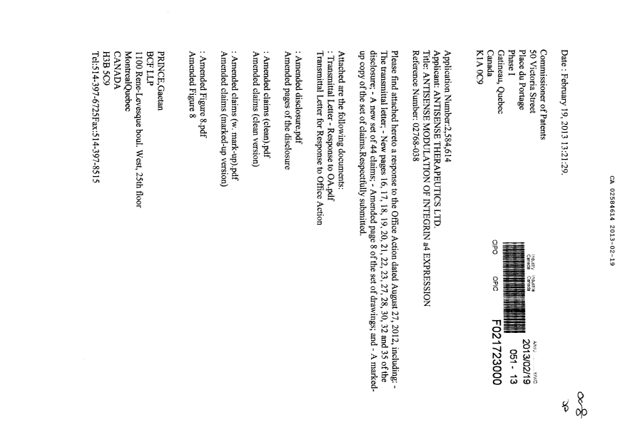 Document de brevet canadien 2584614. Poursuite-Amendment 20121219. Image 1 de 37