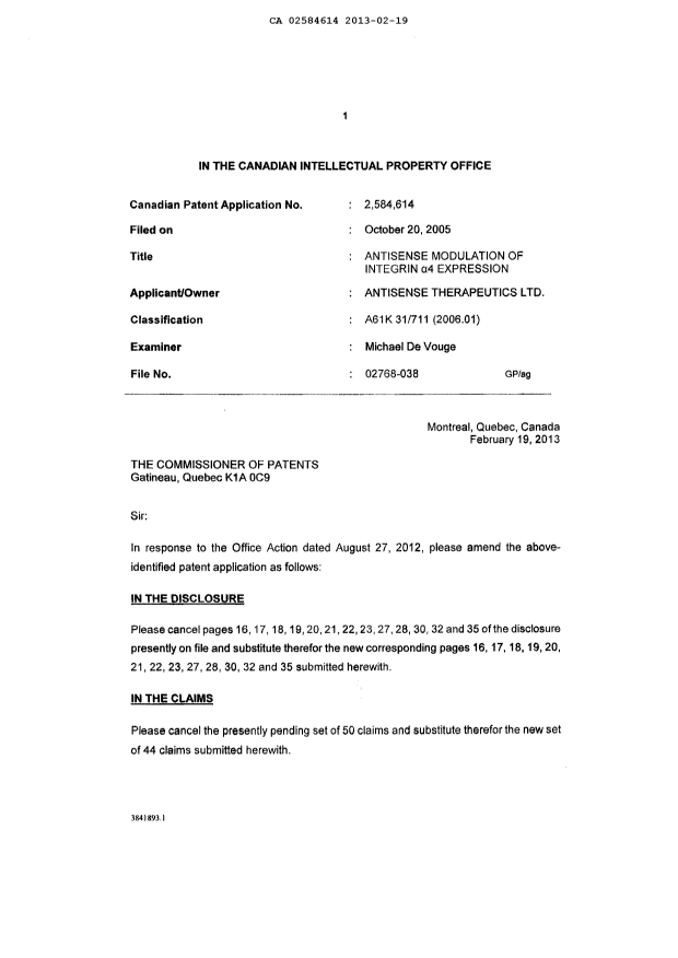Canadian Patent Document 2584614. Prosecution-Amendment 20121219. Image 3 of 37