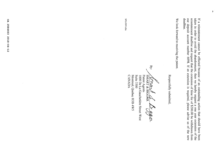 Document de brevet canadien 2584663. Correspondance 20171212. Image 2 de 2