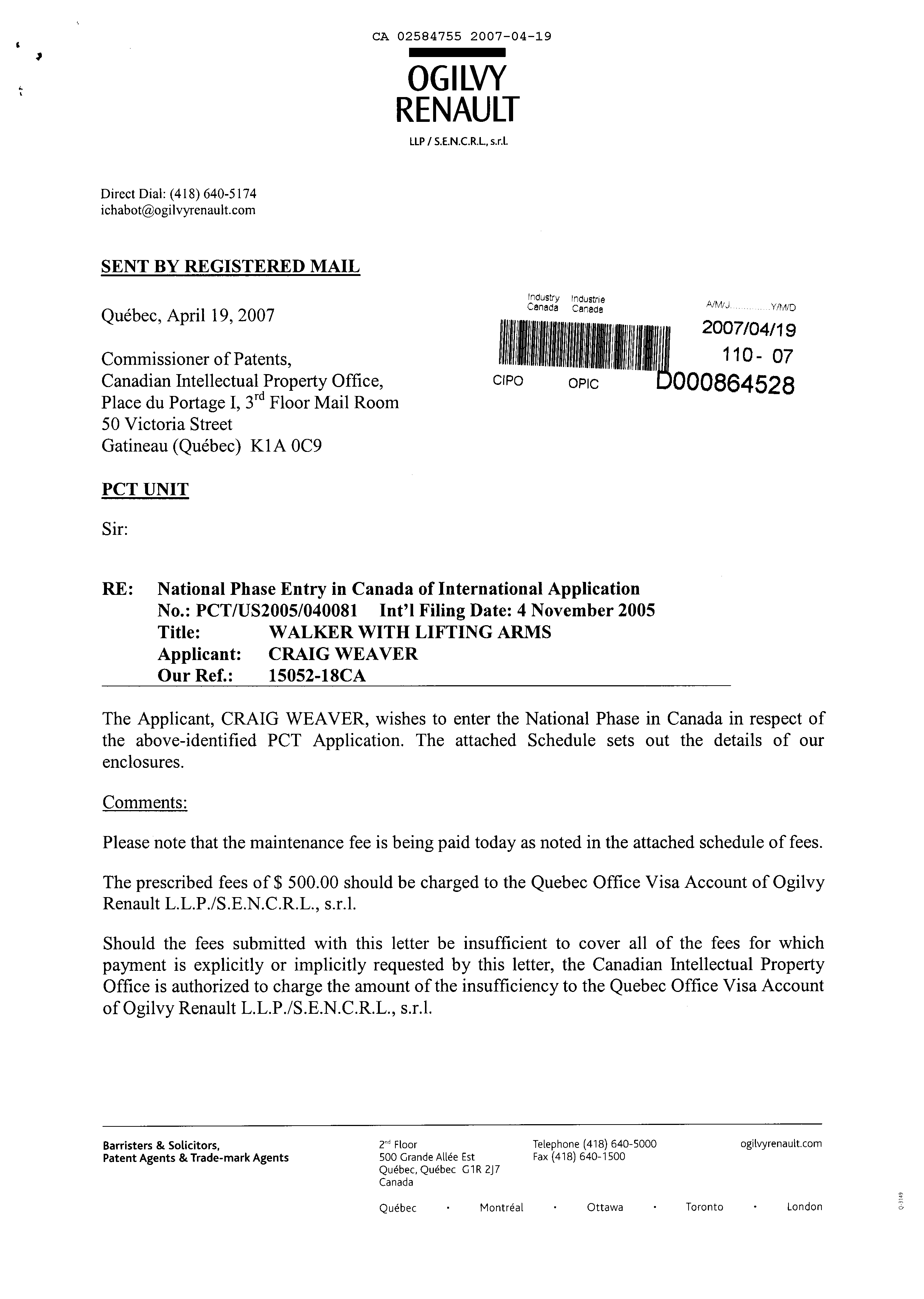 Canadian Patent Document 2584755. Assignment 20070419. Image 1 of 4