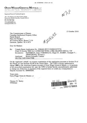 Document de brevet canadien 2586462. Poursuite-Amendment 20101015. Image 1 de 1