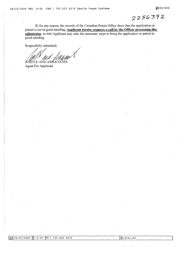 Document de brevet canadien 2586496. Taxes 20090416. Image 2 de 2