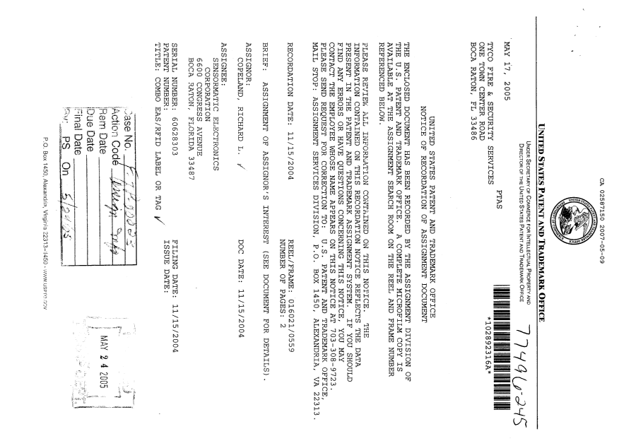 Canadian Patent Document 2587150. Assignment 20061209. Image 3 of 6