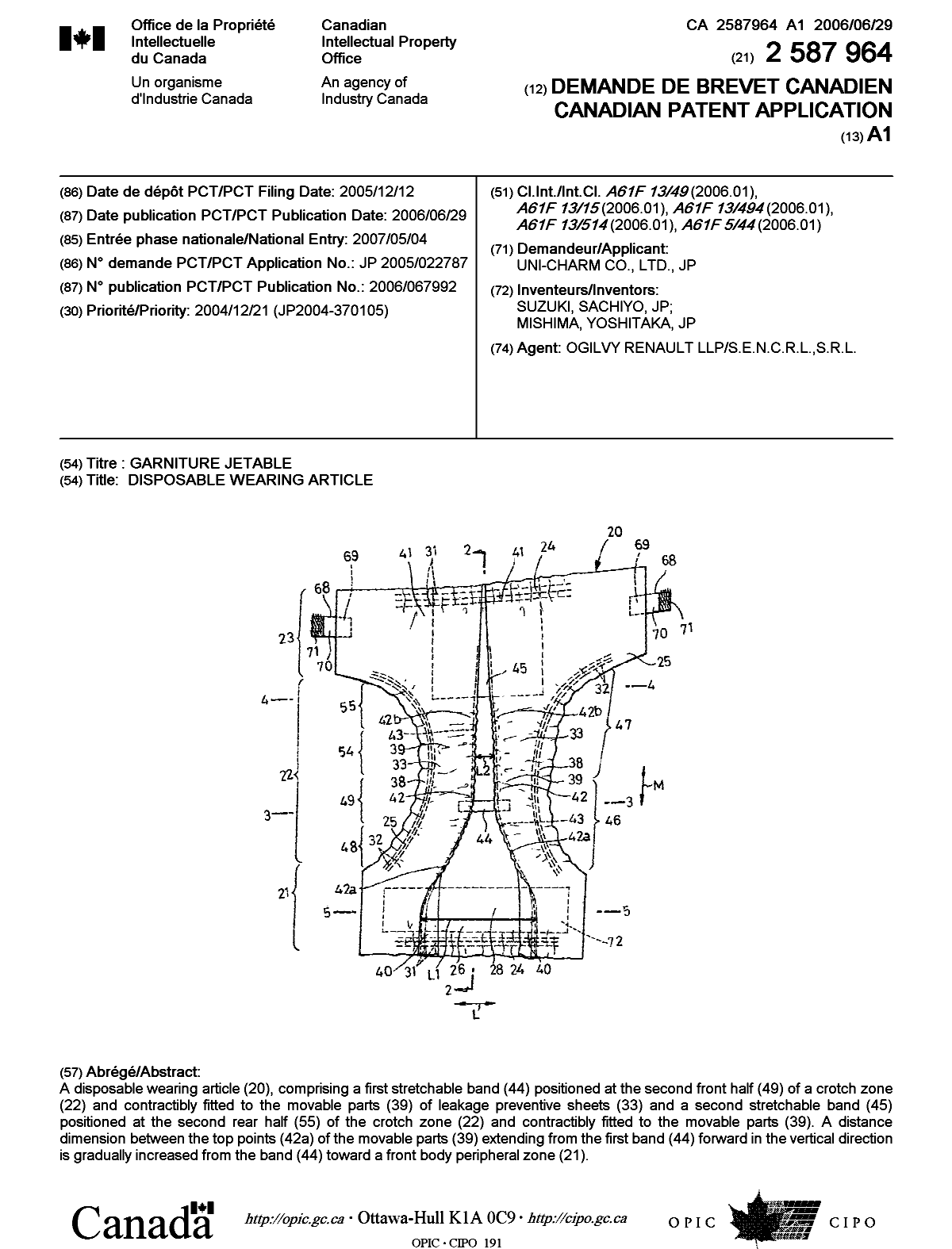 Document de brevet canadien 2587964. Page couverture 20070724. Image 1 de 1