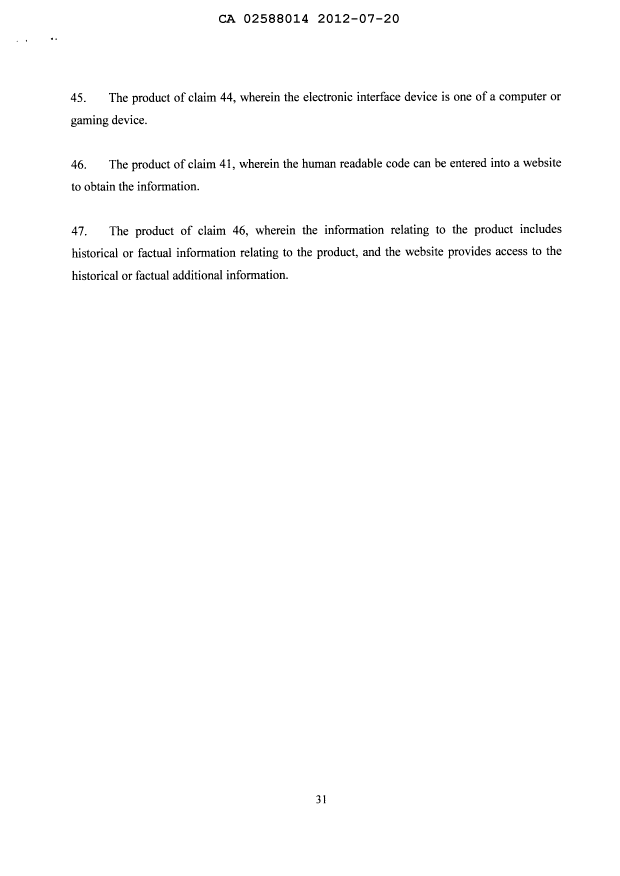 Document de brevet canadien 2588014. Revendications 20140306. Image 7 de 7