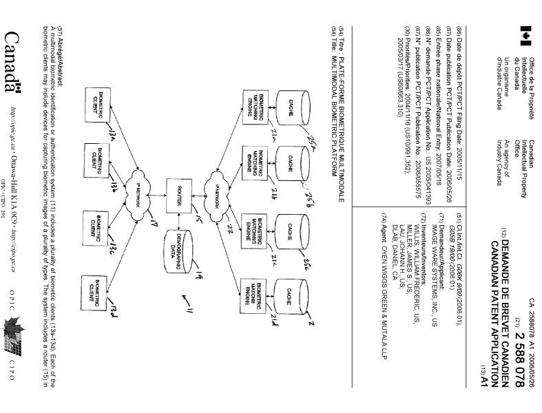 Document de brevet canadien 2588078. Page couverture 20061227. Image 1 de 2