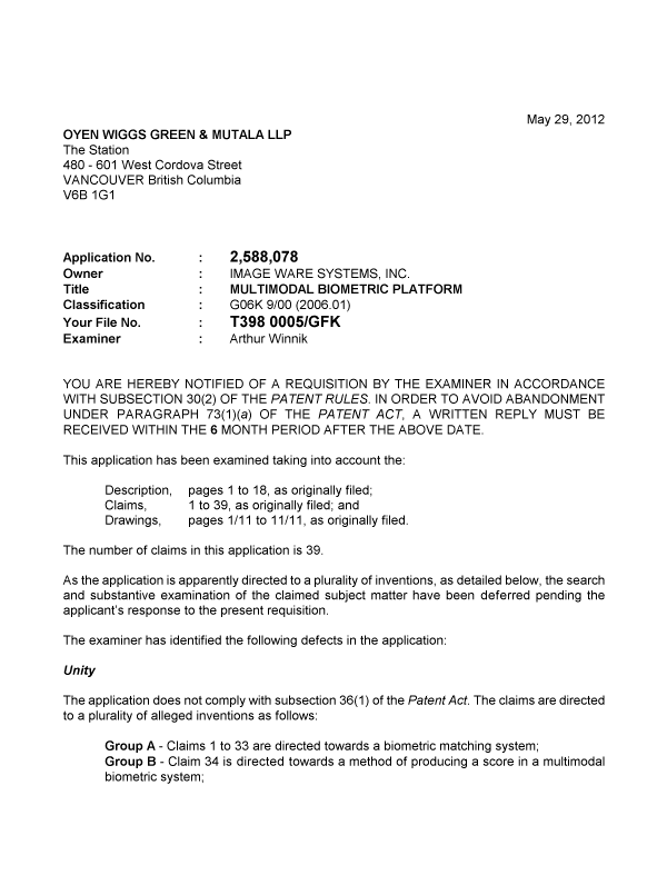 Document de brevet canadien 2588078. Poursuite-Amendment 20120529. Image 1 de 2