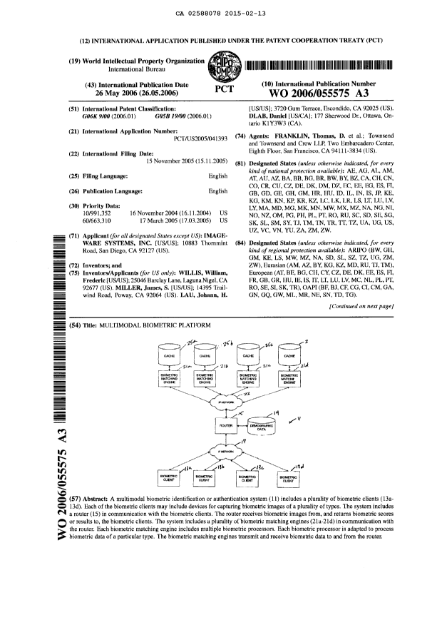 Document de brevet canadien 2588078. Abrégé 20150213. Image 1 de 1