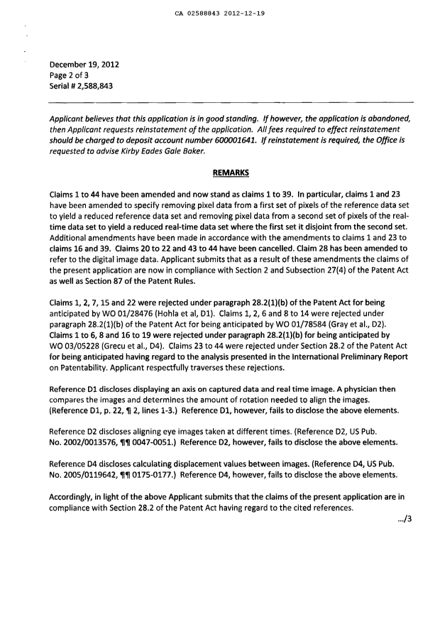 Document de brevet canadien 2588843. Poursuite-Amendment 20121219. Image 2 de 13