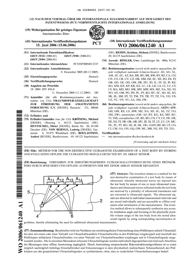 Document de brevet canadien 2588955. Abrégé 20070530. Image 1 de 2
