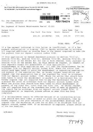 Document de brevet canadien 2589170. Taxes 20110610. Image 1 de 2
