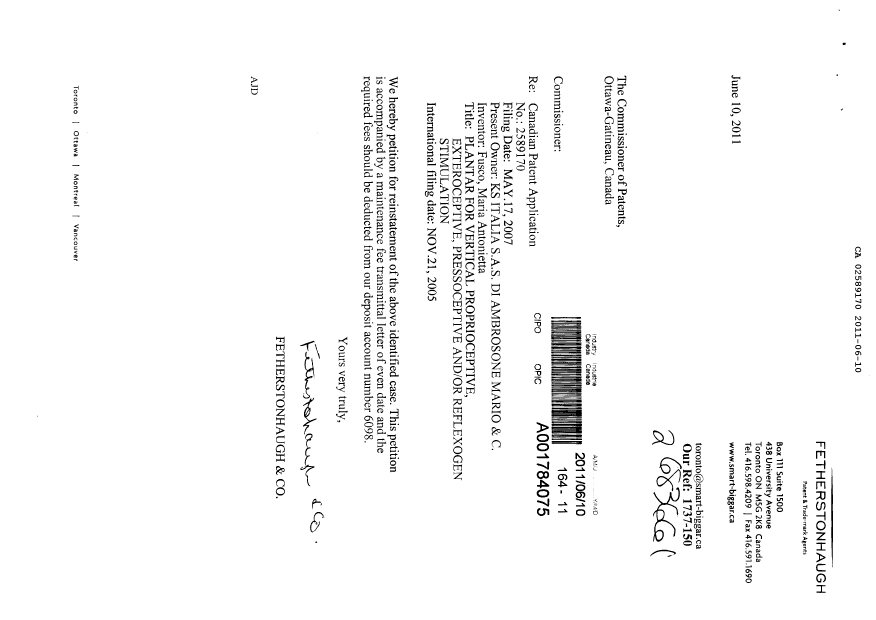 Canadian Patent Document 2589170. Fees 20110610. Image 2 of 2