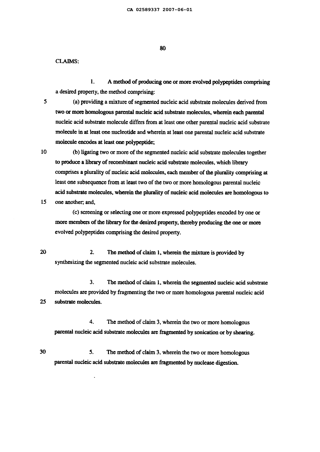Document de brevet canadien 2589337. Revendications 20110912. Image 1 de 5