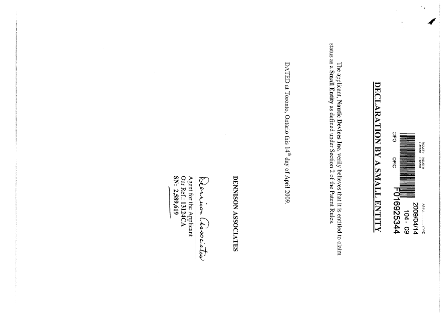 Document de brevet canadien 2589619. Correspondance 20090414. Image 1 de 1