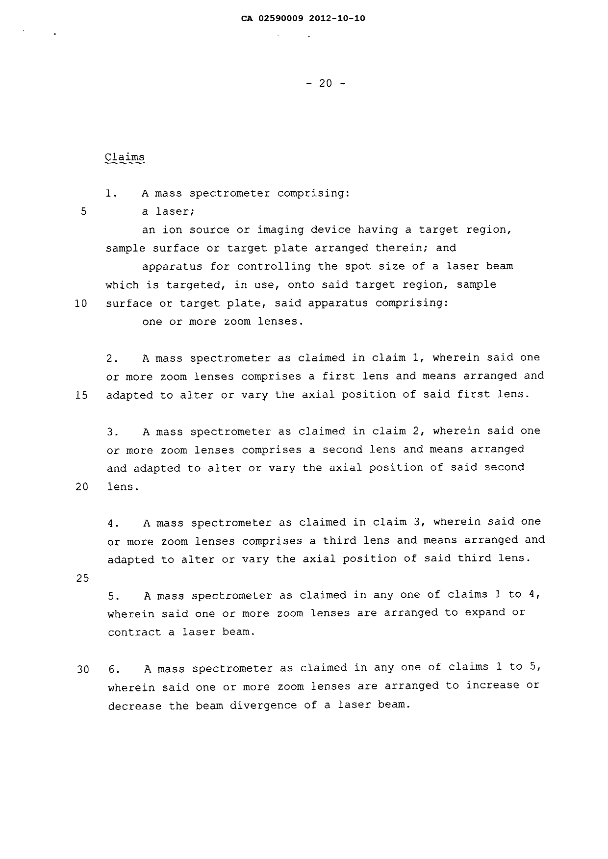 Document de brevet canadien 2590009. Revendications 20121010. Image 1 de 6