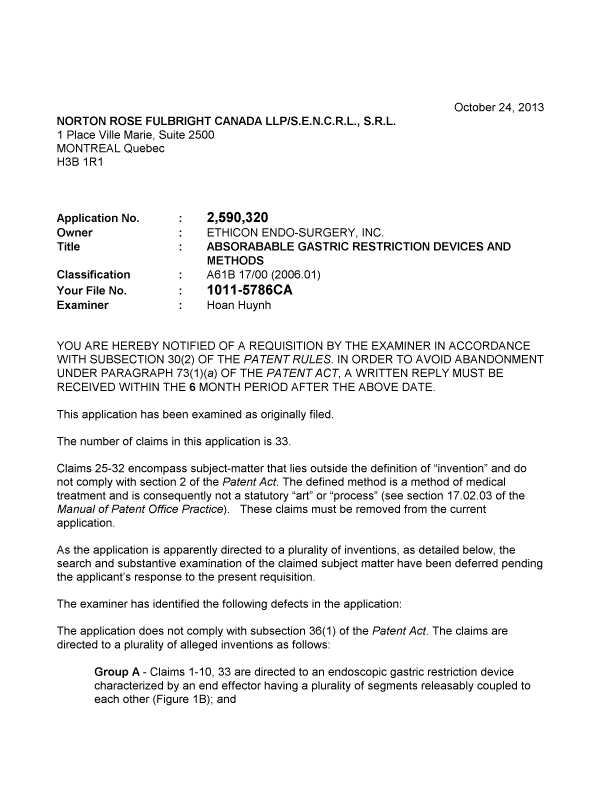 Document de brevet canadien 2590320. Poursuite-Amendment 20121224. Image 1 de 2