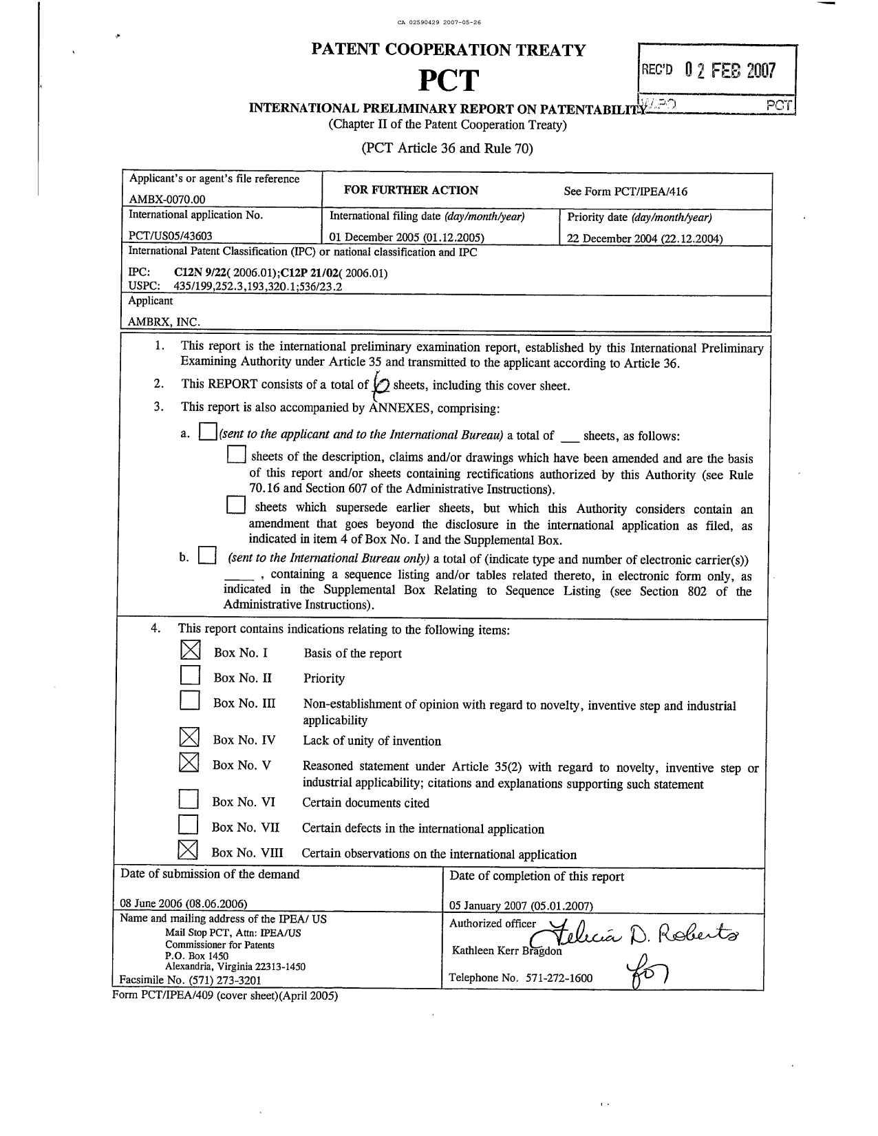 Canadian Patent Document 2590429. PCT 20070526. Image 1 of 6