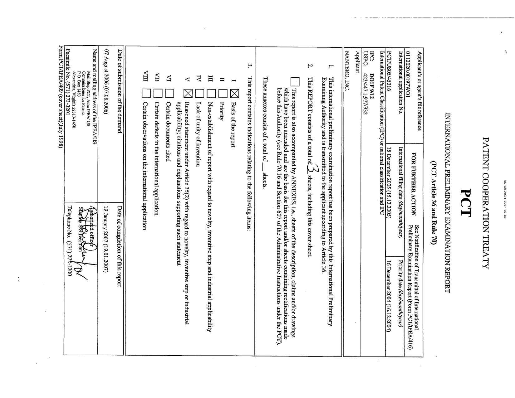 Document de brevet canadien 2590684. PCT 20070615. Image 1 de 3