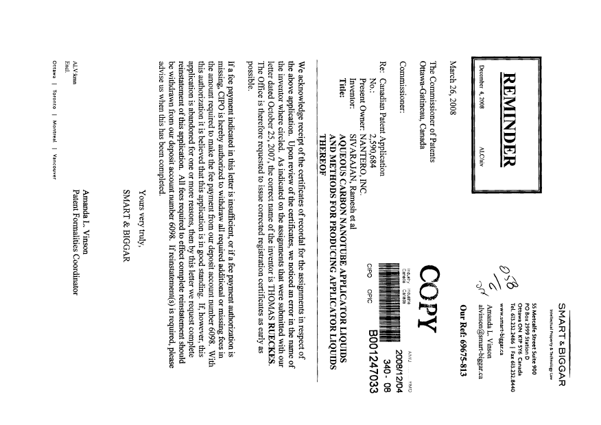 Canadian Patent Document 2590684. Correspondence 20081204. Image 1 of 1