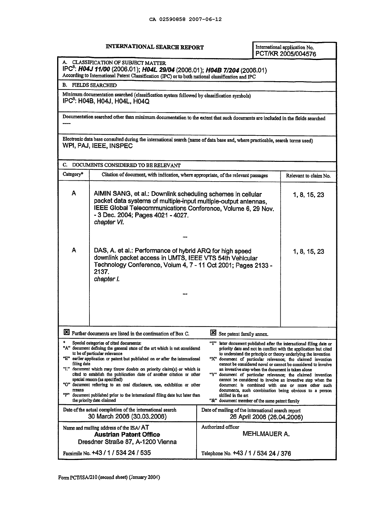 Document de brevet canadien 2590858. PCT 20070612. Image 1 de 3