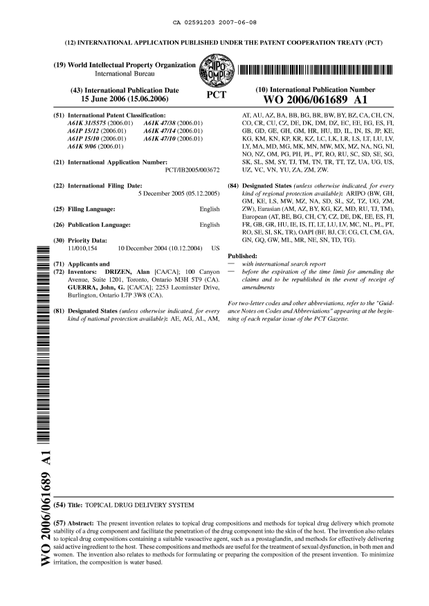 Document de brevet canadien 2591203. Abrégé 20070608. Image 1 de 1