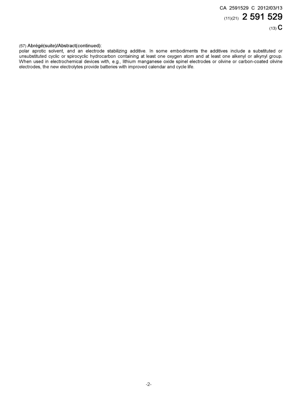 Document de brevet canadien 2591529. Page couverture 20120215. Image 2 de 2