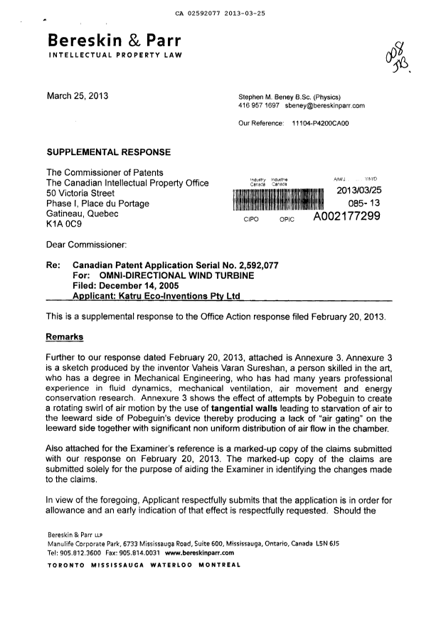 Document de brevet canadien 2592077. Poursuite-Amendment 20130325. Image 1 de 18