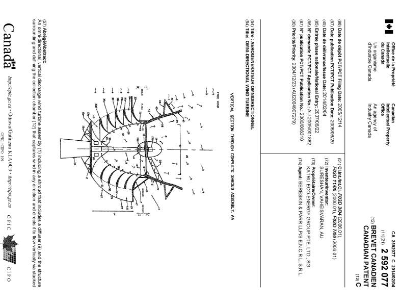 Document de brevet canadien 2592077. Page couverture 20140108. Image 1 de 2