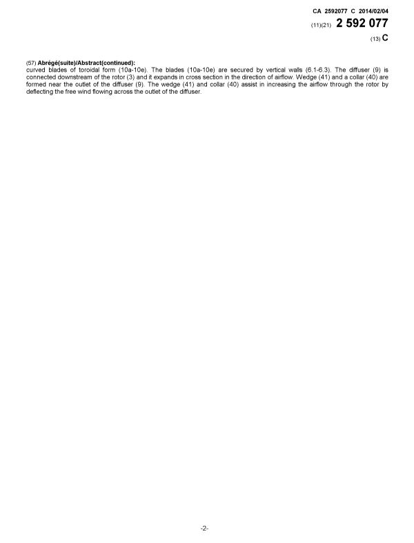 Document de brevet canadien 2592077. Page couverture 20140108. Image 2 de 2