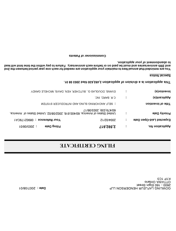 Canadian Patent Document 2592617. Correspondence 20070801. Image 1 of 1