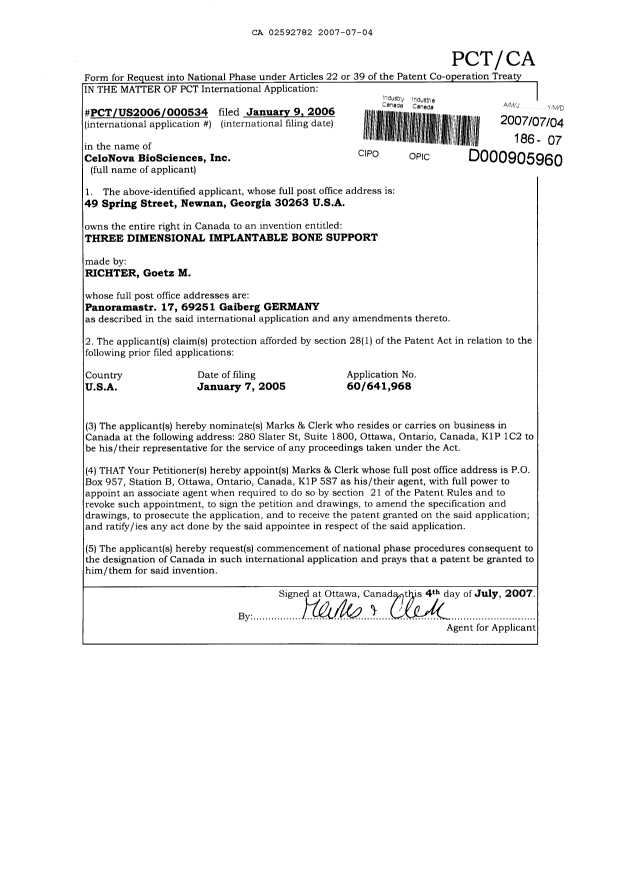 Canadian Patent Document 2592782. Assignment 20070704. Image 2 of 2