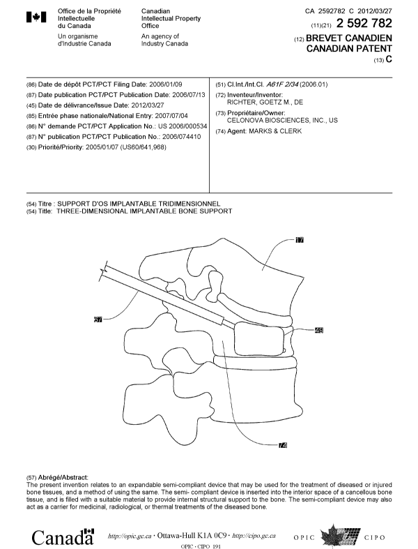 Document de brevet canadien 2592782. Page couverture 20120301. Image 1 de 1