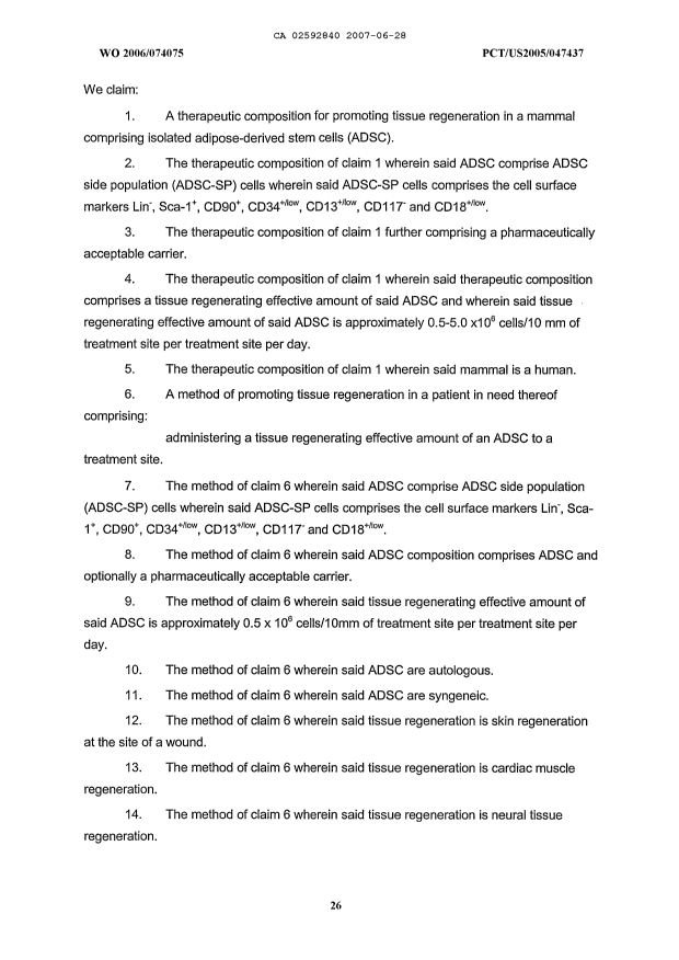 Document de brevet canadien 2592840. Revendications 20070628. Image 1 de 3