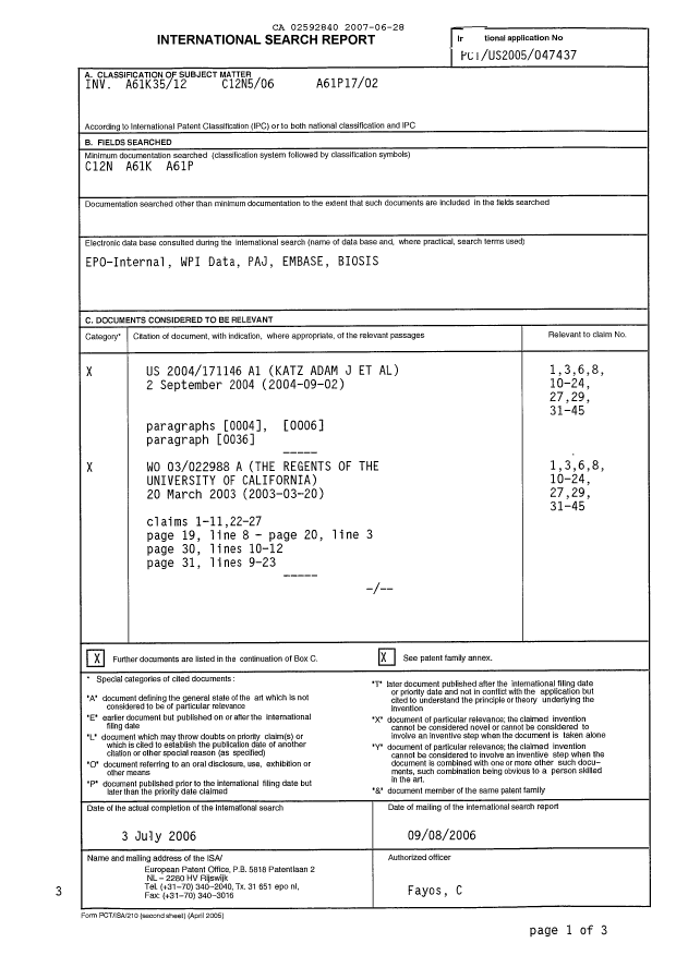 Document de brevet canadien 2592840. PCT 20070628. Image 1 de 5
