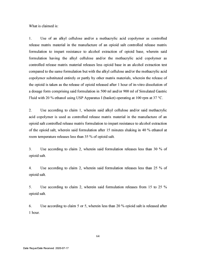 Document de brevet canadien 2594373. Revendications 20200717. Image 1 de 17